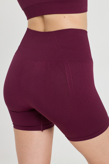 Women's High Waist Gathering Seamless Sports Short Shorts Push up Fitness - Burgundy