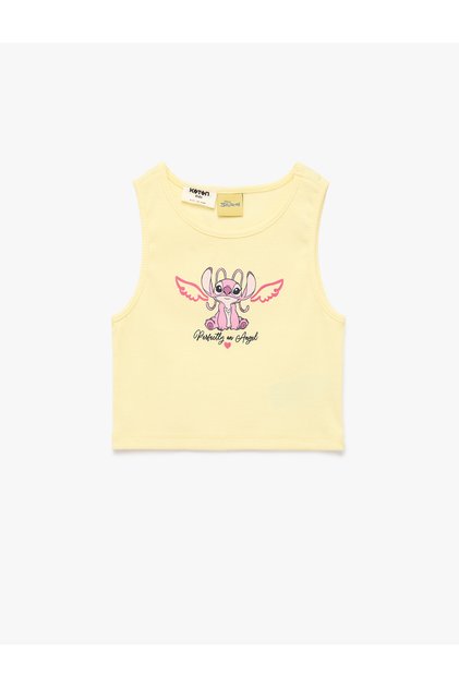 Lisanslı Stitch Baskılı Kaşkorse Kolsuz Bisiklet Yaka Atlet