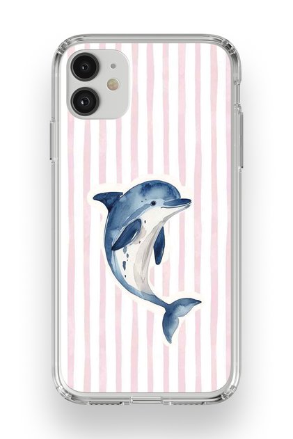 iPhone 11 Compatible Pastel Dolphin Pattern Transparent Phone Case