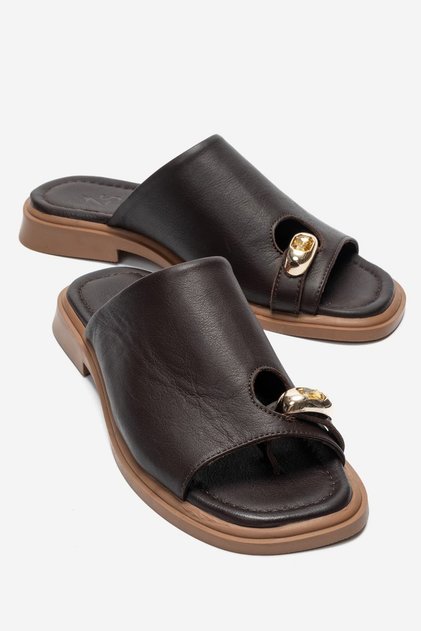 Ethan Women's Genuine Leather Slippers Espresso Brown