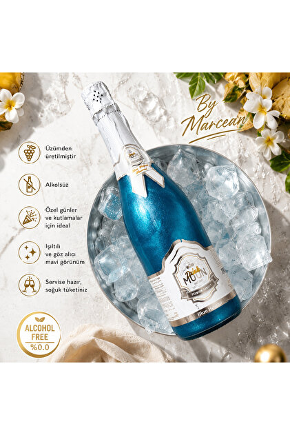 Bohhem MB Apollon Simli Alkolsüz Şampanya Blue Hawaii Aromalı