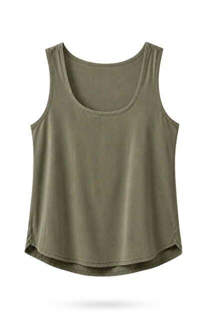 Khaki U-Neck Draped Athlete Top 17692