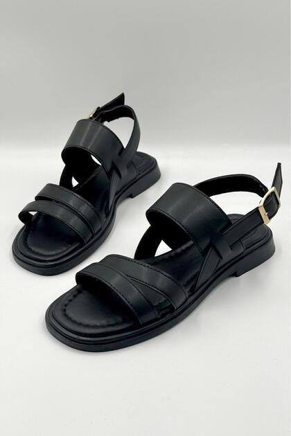 Double Strap Detailed Comfortable Daily Women's Sandals Black (22)