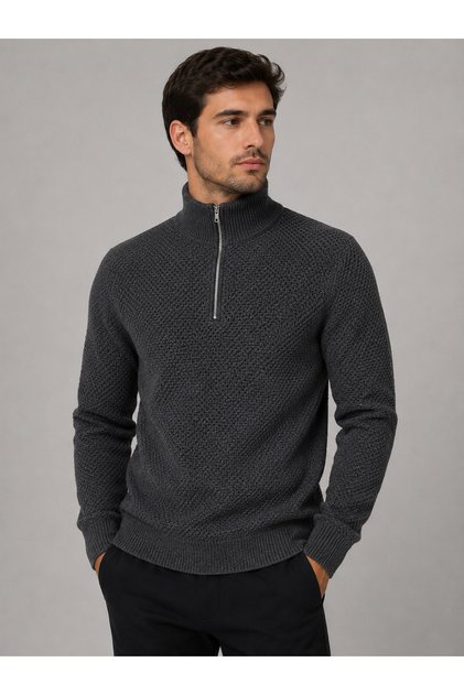 Pulover Premium Tricotat pentru Bărbați cu Fermoar Half Zip și Guler Înalt JPRBLUCHRIST