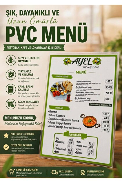 Pvc Kaplama A4 Cafe/Restaurant MENÜ ( 3 Adet )