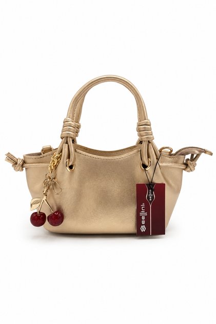 Cherry Women's Gold Hand and Shoulder Bag with Cherry Charm Accessory