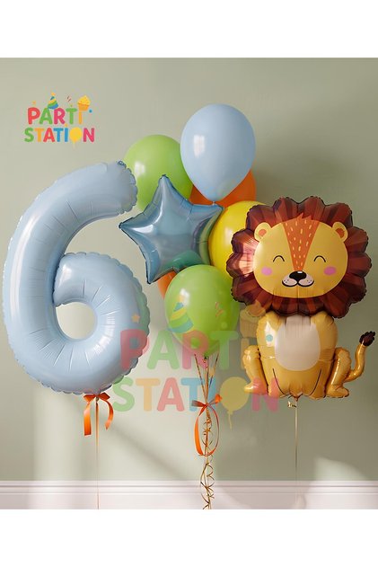 Safari Lion Themed 1St Birthday Balloon Set 9 Piece Animal Figure Foil Balloon Party Decoration