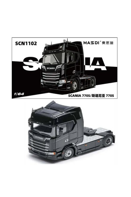 MASSDI Scania R650 Civil Trailer 1:64 Scale Die-Cast Truck Model – Masdi Diecast Collectible Tractor Unit (Black)