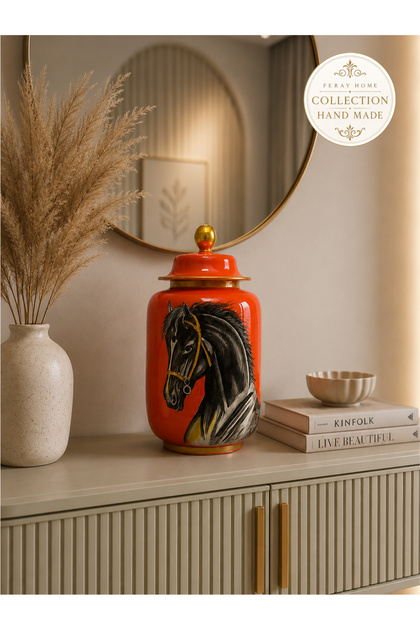 Collection Handmade Honey Pot Orange Horse Pattern Object - Feray Home