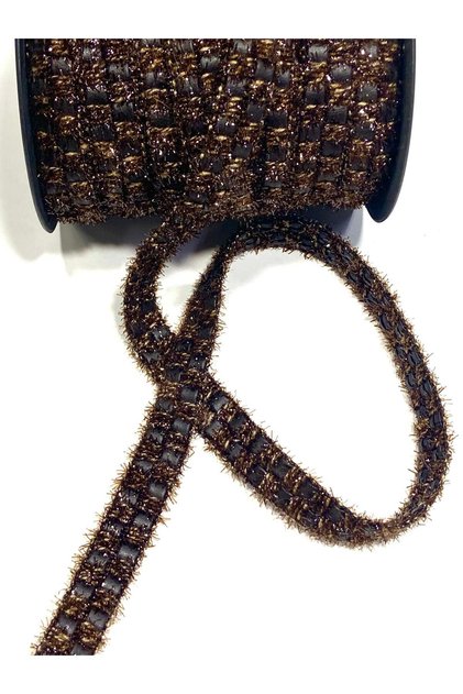 Leather Striped Decorative Tape | Sparkling Yarned Feather Edge | 2 cm | 1 Meter | Brown