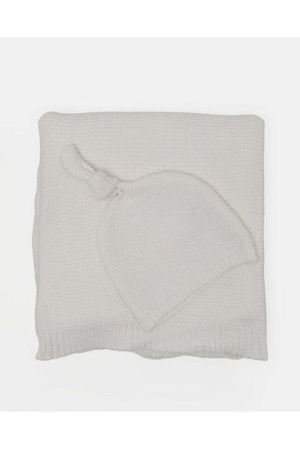 Baby White Knitted Blanket With Cap