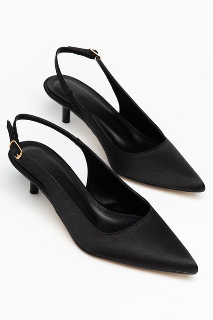Nida Women's Black Satin Thin Heeled Casual Shoes