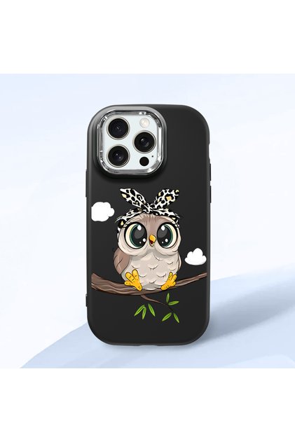 iPhone 15 Pro Max Compatible Case with Camera Protection Black Silicone Couple Phone Case with Owl Pattern