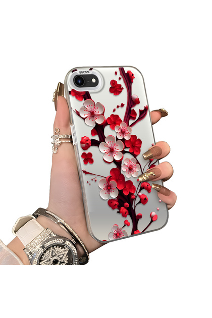 iPhone 7 Compatible Silicone Edge Hard Back Case Couple Phone Case with Floral Pattern