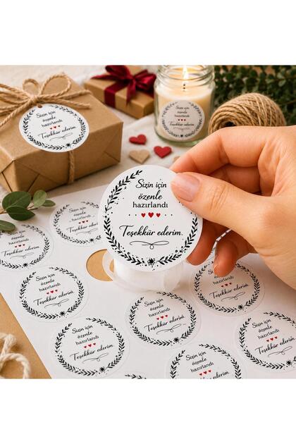 5 CM Beyaz Sticker 20 Adet Sizin İçin Özenle Hazırlandı Yuvarlak Etiket Hediye Paketi Butik Paketleme Etiketi