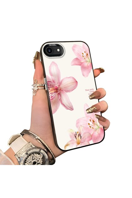 iPhone 8 Compatible Silicone Edge Hard Back Case Couple Phone Case with Floral Pattern