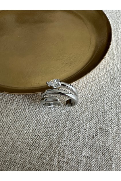 Silver Colored Drop Spiral Ring