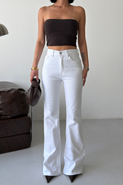 Women's High Waist Spanish Leg White Jeans