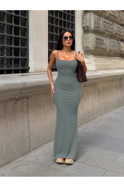 Women's Dark Green Slim Fit Strappy Flexible Dress