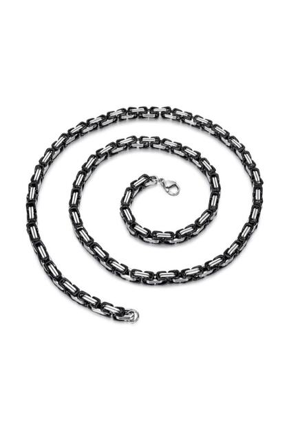 Silver-Black Color Steel Men's Necklace Byzantine Chain Model