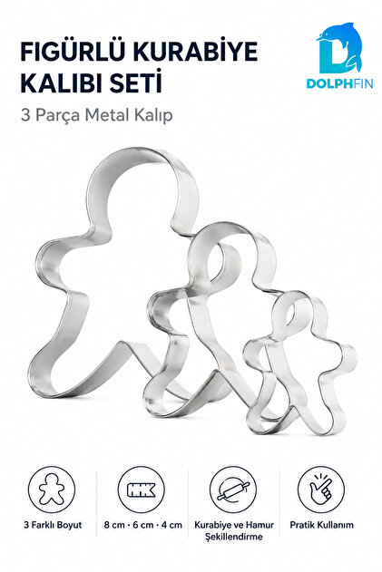 Figured Cookie Mold Set of 3 Metal Man Shaped Dough Cutter Molds 8 6 4 cm