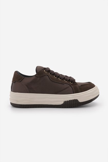 Women's Sneaker Thick Sole Lace-Up Sports Shoes Sifaz Brown Satin
