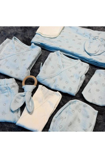 Baby Boy 10 Piece Muslin Hospital Set - 100% Organic Cotton - Blue