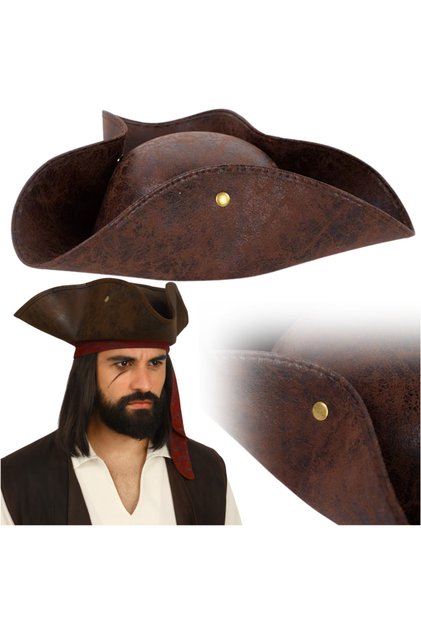Pălărie tricorn de pirat maro 2-în-1 pentru adulți