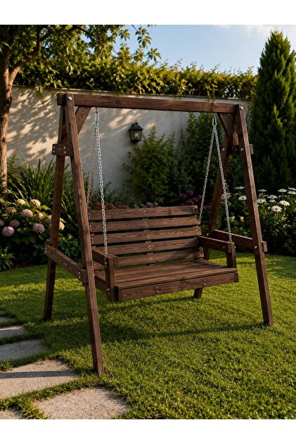 Ahşap Bahçe Salıncağı 2 Kişilik Masif Çam Ağacı