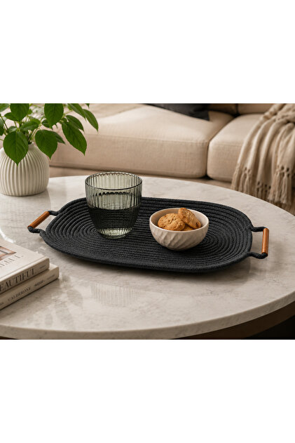 kleez Woven Serving Tray with Copper Handles – Handwoven