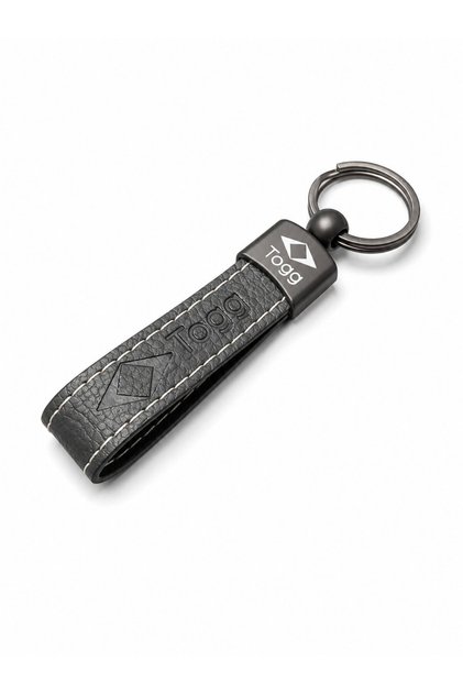 Togg Compatible Keychain with Logo, Metal Ring, Car Keychain, Black Leather, 1 Piece