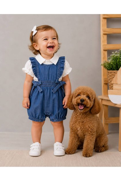 Baby Girl Denim Salopet Shirt Summer 2-Piece Set