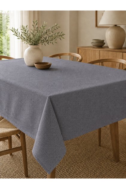 Linen Touch Gri Collection Keten Görünümlü Düz Renk Polyester Masa Örtüsü
