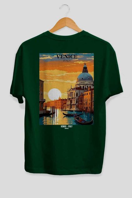 Venice Italy 2 Green Oversize Country City Back Printed Unisex T-Shirt 100% Cotton Premium