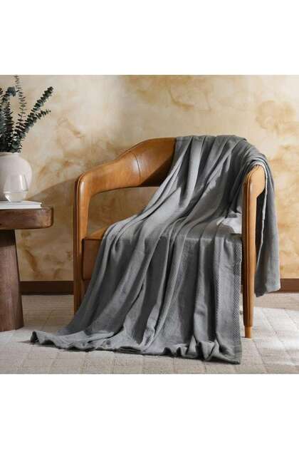 Nova Herringbone Cotton Blanket-150x200- Grey