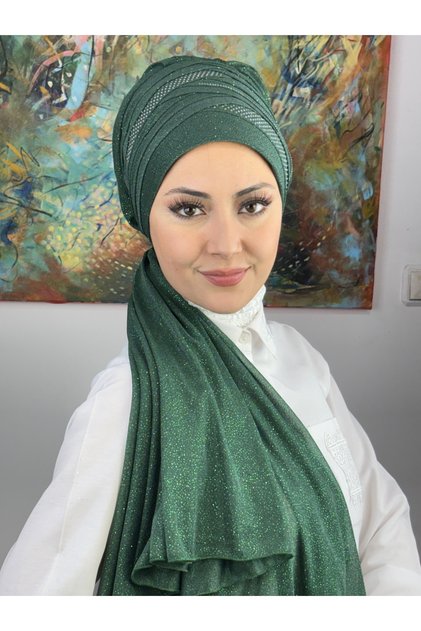Tesettür Abiye Çapraz Drapeli Taş Baskı Şal