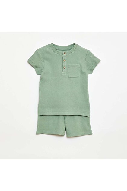 Ribbed Knit 2-Piece Short Pajama Set GREEN
