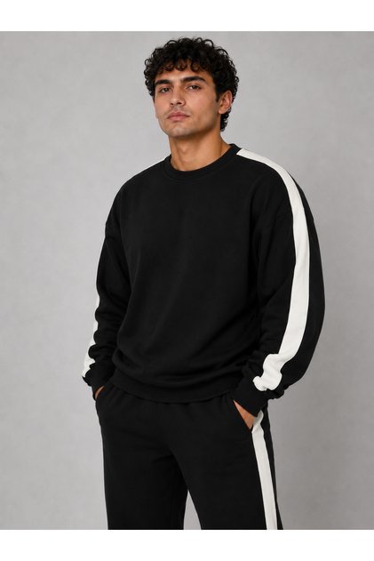 Men's Striped Crewneck Sweatshirt with Pockets