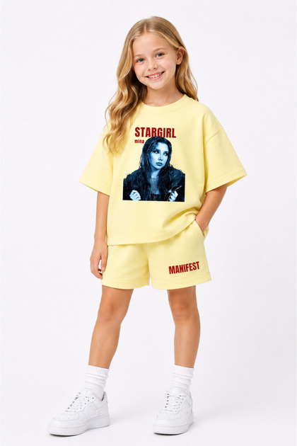 Manifest Girls Mina Printed Oversize 100% Cotton T-Shirt Shorts 2-Piece Children's Set