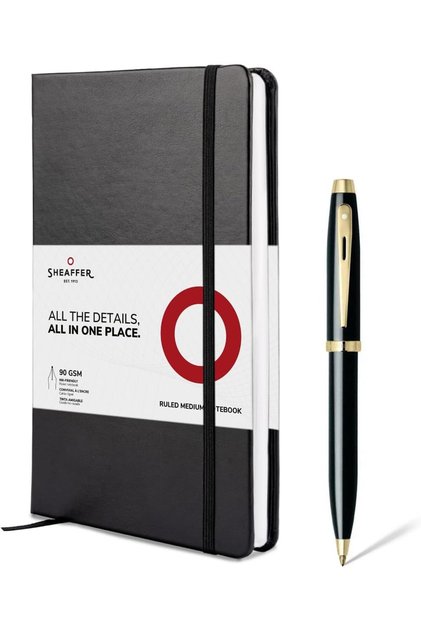 Gift Set 100 | G9322 Glossy Black with Gold Tone Trim Ballpoint Pen with Medium Notebook | Premium Gift Set