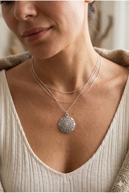 Cast Metal Medallion Pendant Necklace with Steel Chain