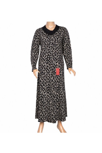 Hesna Women's Serap Plus Size Black Broken Stone Patterned Dress