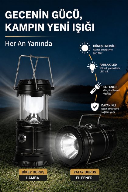 Şarjlı Nostaljik LED Siyah Kamp Feneri USB Şarjlı, Çok Modlu, Taşınabilir, Kamp ve Dekoratif Aydınlatma