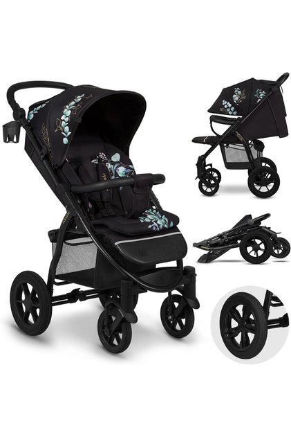Collapsible Stroller, Puncture-free EVA Wheels with Suspension, Full Reclining Mode