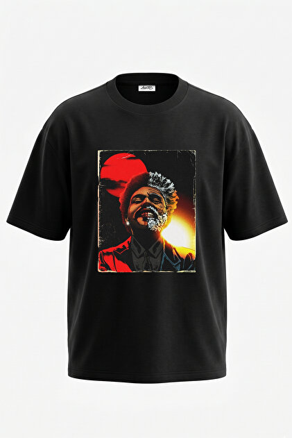 The Weeknd_64 Design Printed Oversize Black T-Shirt