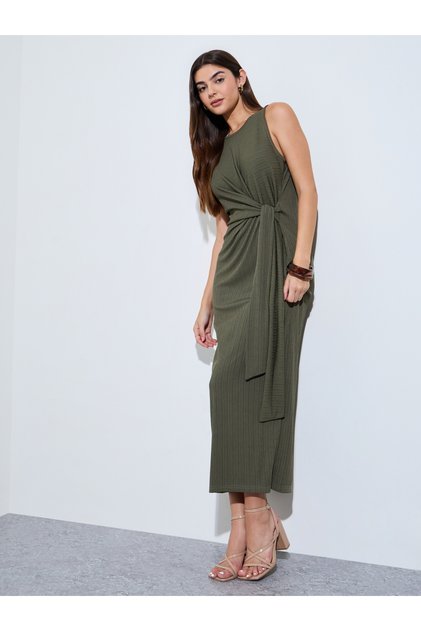 Green Sleeveless Side Waist Tie Maxi Dress
