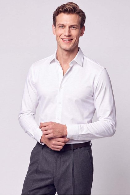 Slim Fit Stretch Cotton White Shirt g 1607