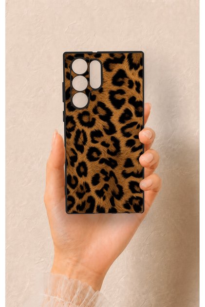 Samsung S22 Ultra Compatible Dark Leopard Leather Patterned Silicone Case