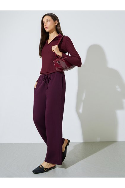 Purple Straight Leg Trousers with Drawstring