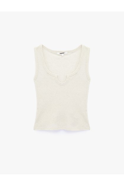 Linen Blend Textured Notched Low-Cut Detailed Athlete Top